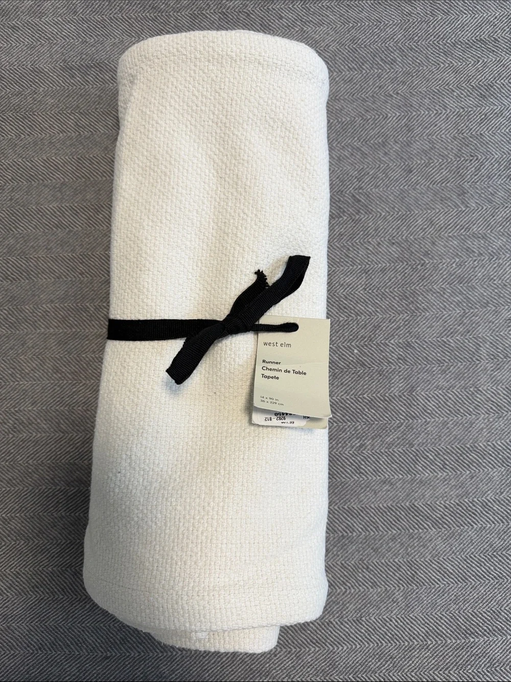 New! West Elm White Textured Table Runner  14/90 inches